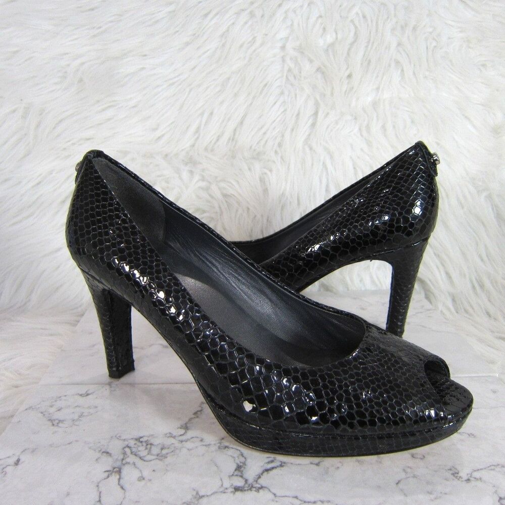 STUART WEITZMAN Black Snake Embossed Plainfield Peep-Toe Pumps Heels Size 7.5 M